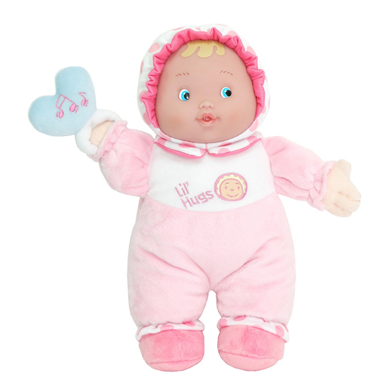 Lil&#x27; Hugs Baby&#x27;s First Soft Doll, Vinyl Face, Pastel Outfits With Rattle, 12&#x22; Caucasian